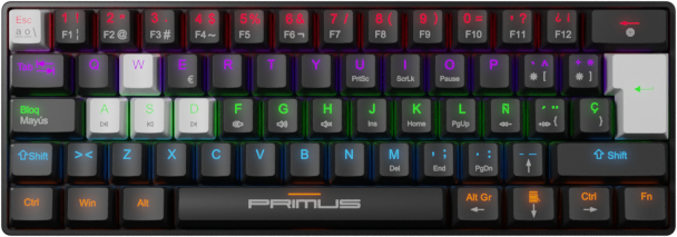 Teclado Mecánico Primus Ballista61T 61 Teclas, Switches Red, Retroiluminación RGB, USB-C