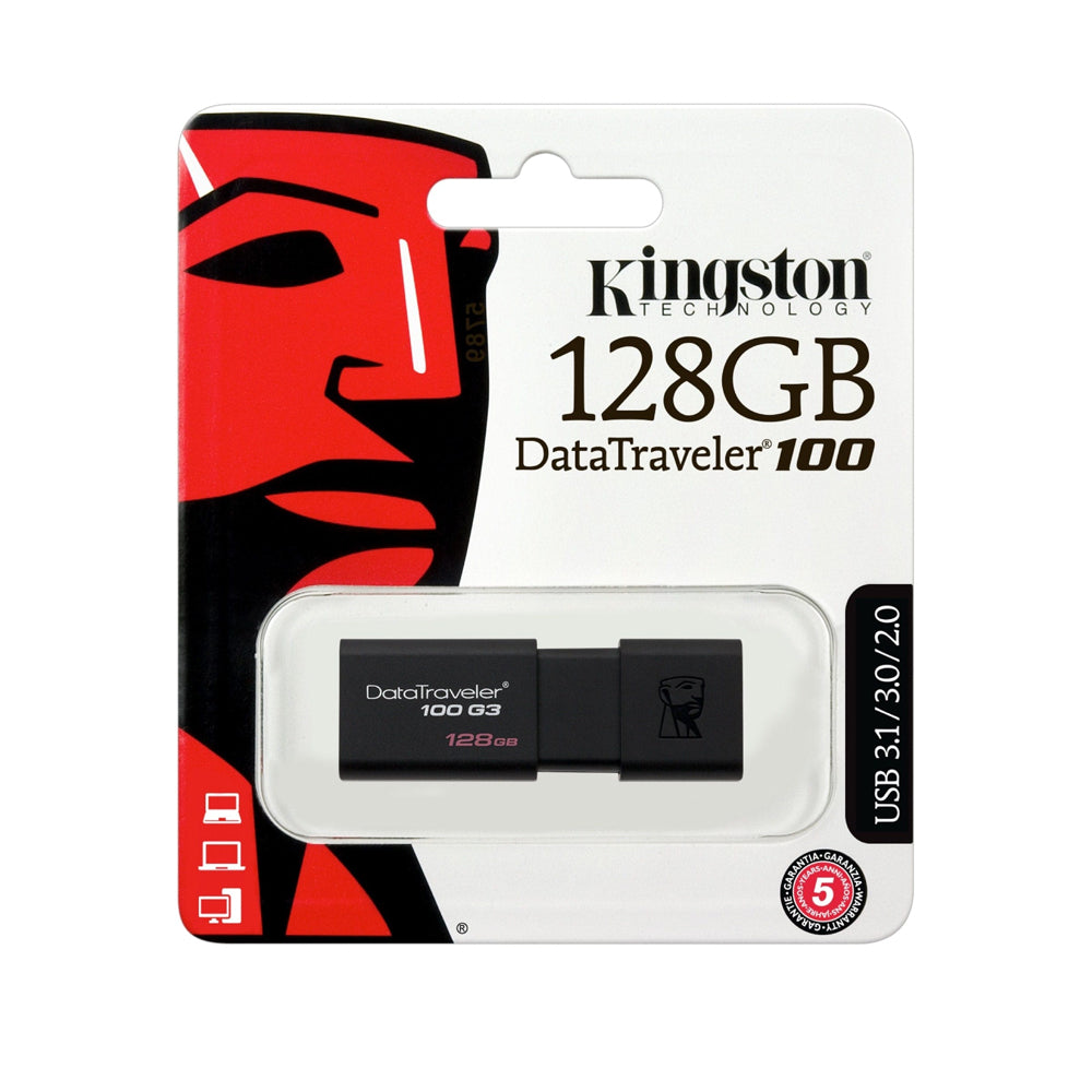 KINGSTON. Pendrive 128GB  DataTraveler® 100 G3 (DT100G3) USB 3.0, con tapa deslizante