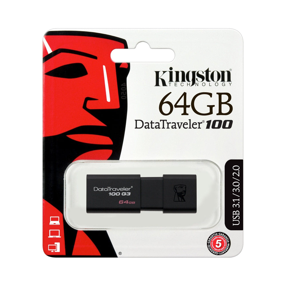 KINGSTON. Pendrive 64GB  DataTraveler® 100 G3 (DT100G3) USB 3.0, con tapa deslizante