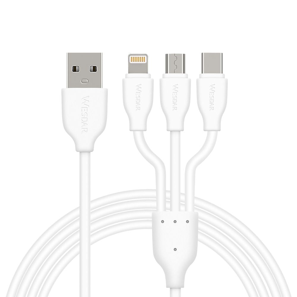 WESDAR. Cable USB 3en1 T39 2A/TYPE C/MICRO Blanco 1M